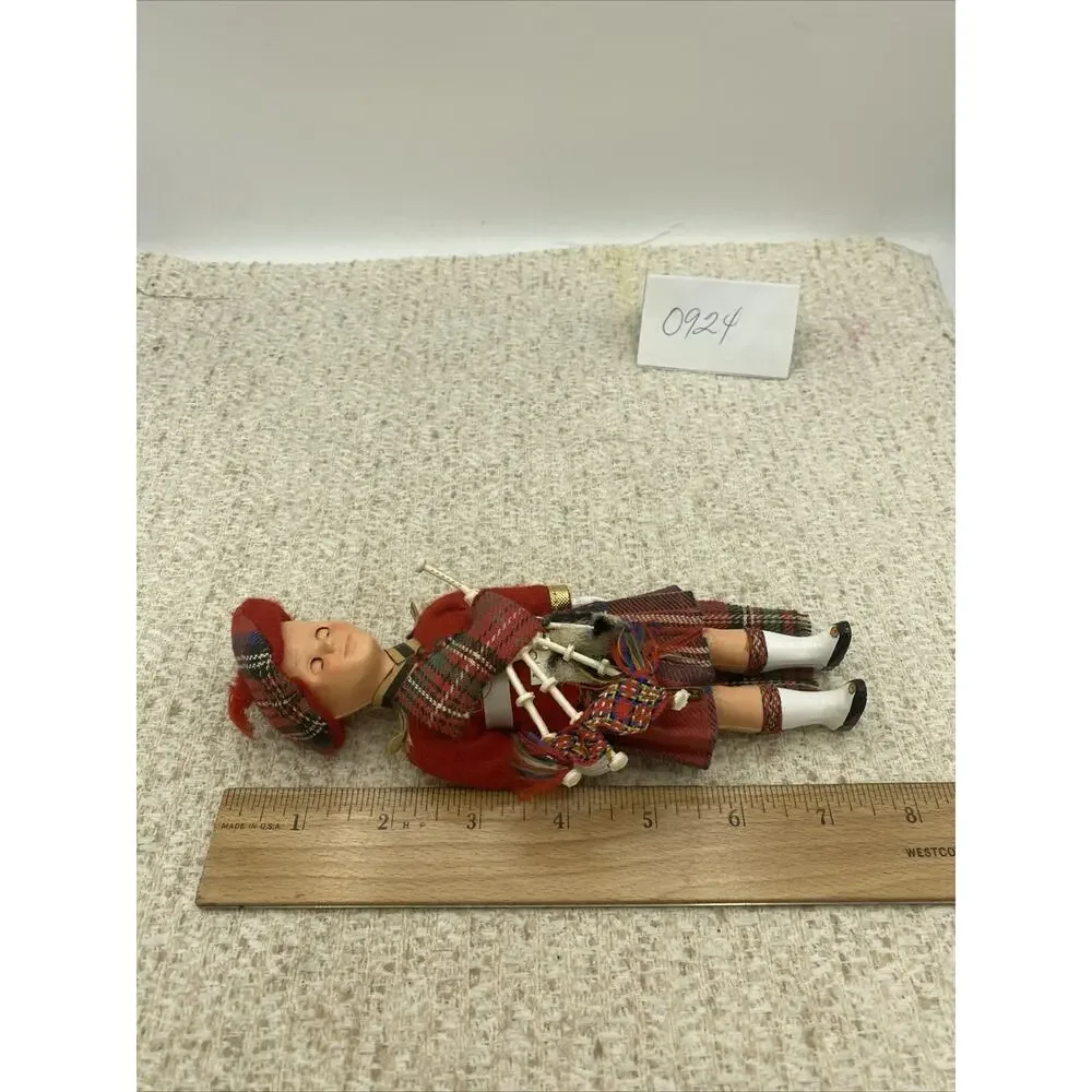 Tartan Skirt Highland Doll w Bag Pipes Vintage Boy 7.5”